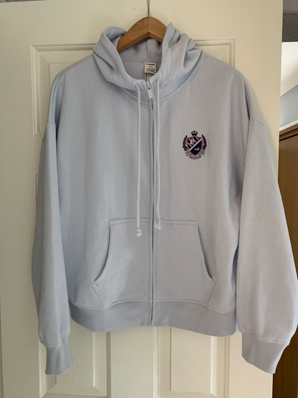 NWT PINK Victoria's Secret Hoodie Ivy Fleece Campus Full Zip Blue Crest Logo